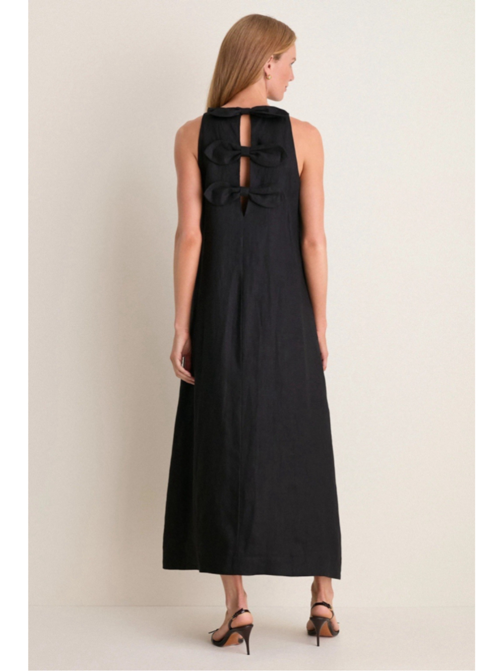 Tuckernuck Black Linen Portia Dress Bow Back Breathable Classic Elegant Coastal